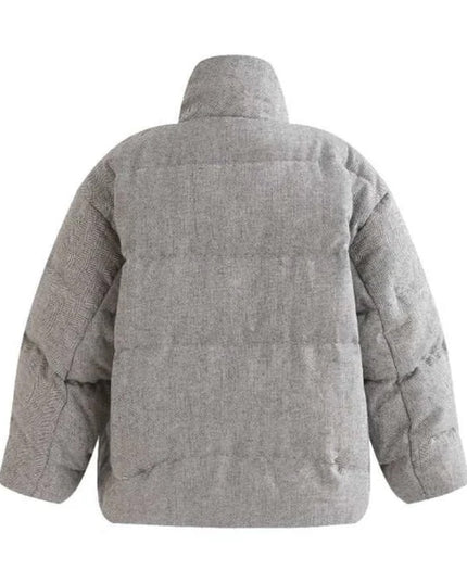 kids atelier moustache Gray Puffer Jacket with High Collar
