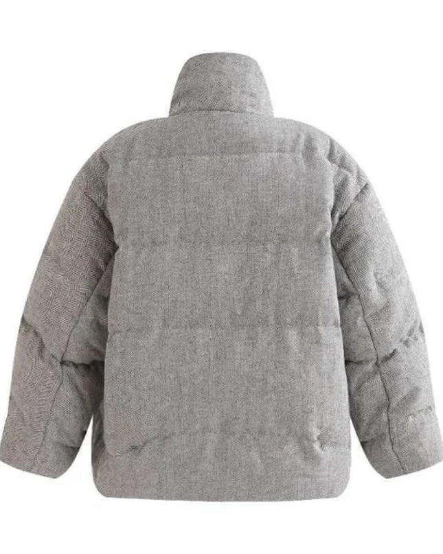 kids atelier moustache Gray Puffer Jacket with High Collar