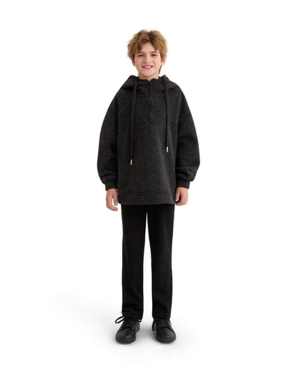 kids atelier moustache Dark Gray Half-Zip Hooded Sweatshirt