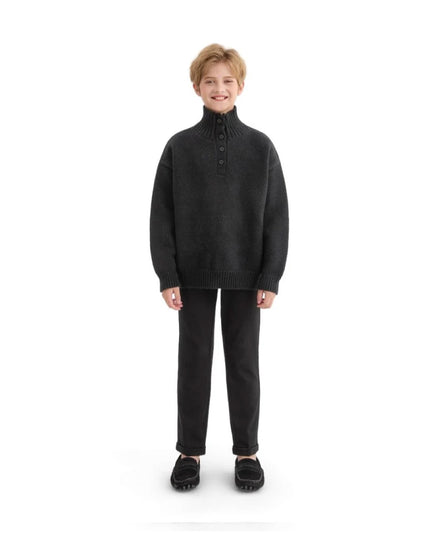 kids atelier moustache Black Button-Up Ribbed Sweater