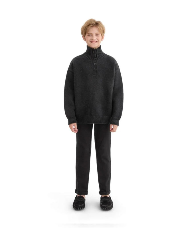kids atelier moustache Black Button-Up Ribbed Sweater