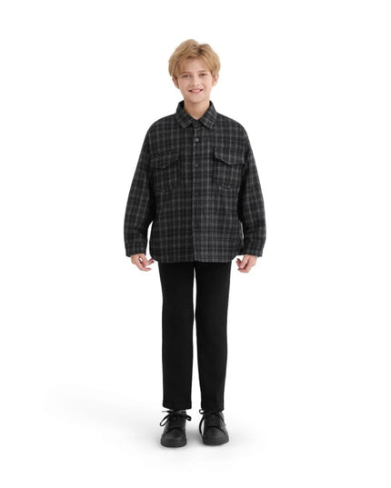 kids atelier moustache Black Plaid Flannel Shirt
