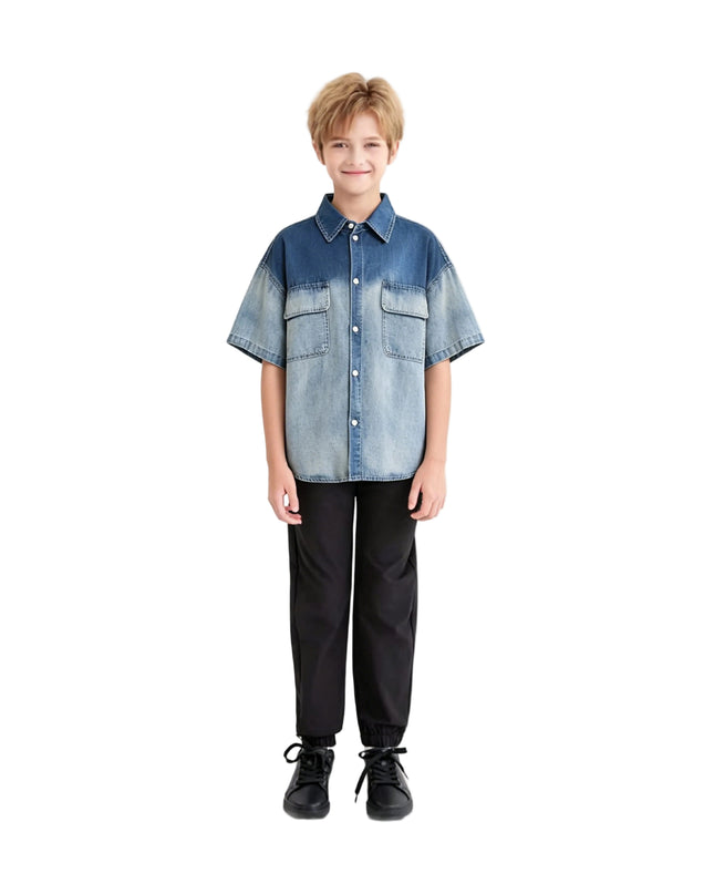 Kids atelier moustache Blue Gradient Denim Shirt