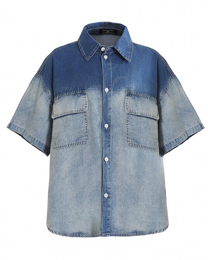 Kids atelier moustache Blue Gradient Denim Shirt