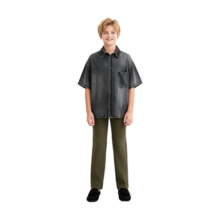 kids atelier moustache Dark Gray Denim Shirt