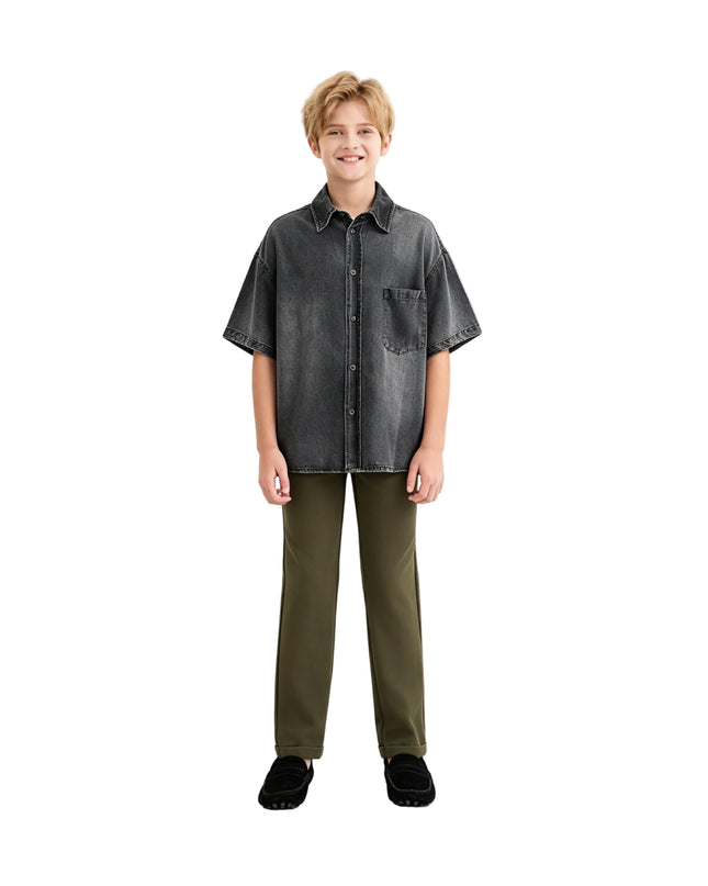 kids atelier moustache Dark Gray Denim Shirt