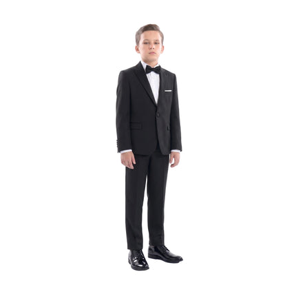kids atelier moustache Black Satin-Lapel Formal Suit Set