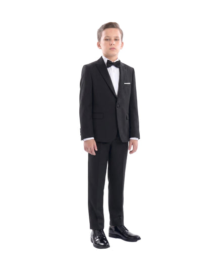 kids atelier moustache Black Satin-Lapel Formal Suit Set