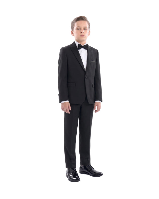 kids atelier moustache Black Satin-Lapel Formal Suit Set