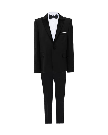kids atelier moustache Black Satin-Lapel Formal Suit Set
