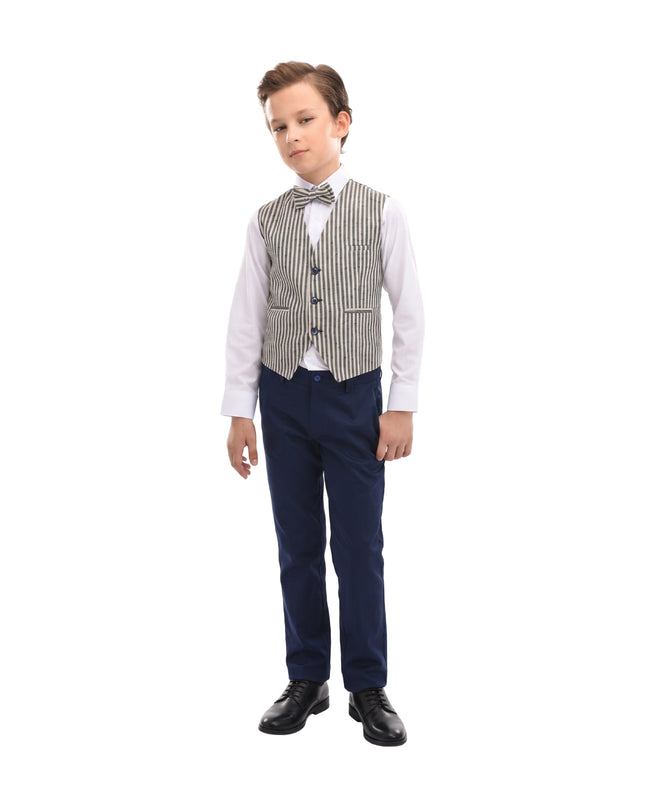 kids atelier moustache Gray Ruggero Striped Vest Outfit Set