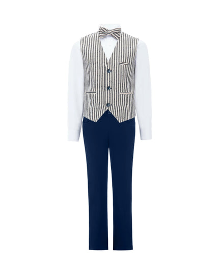 kids atelier moustache Gray Ruggero Striped Vest Outfit Set