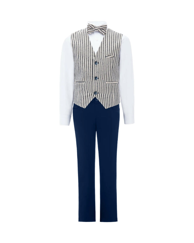 kids atelier moustache Gray Ruggero Striped Vest Outfit Set