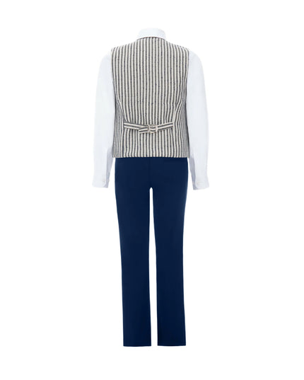 kids atelier moustache Gray Ruggero Striped Vest Outfit Set