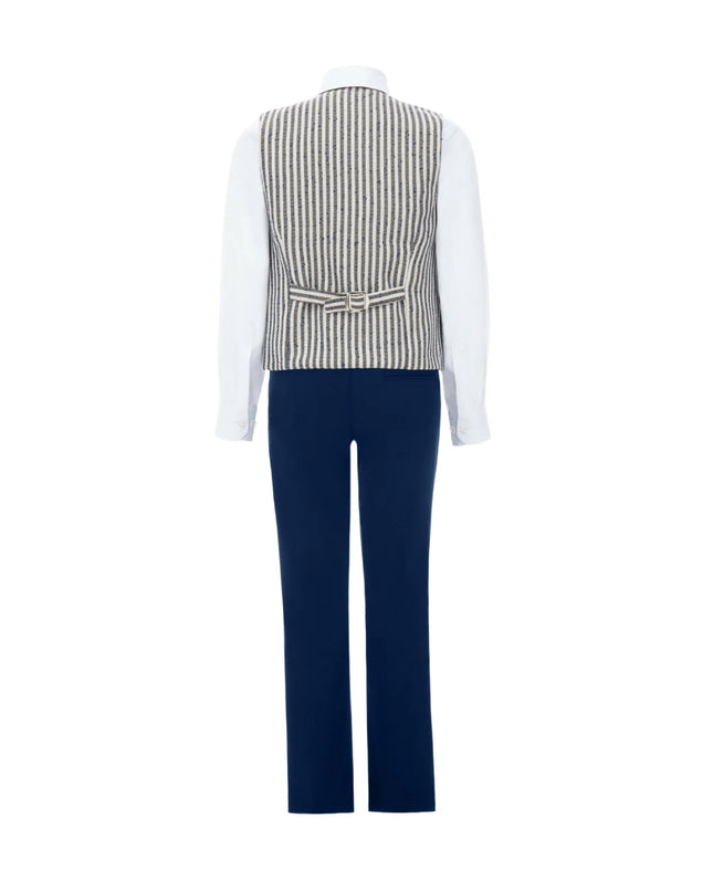 kids atelier moustache Gray Ruggero Striped Vest Outfit Set