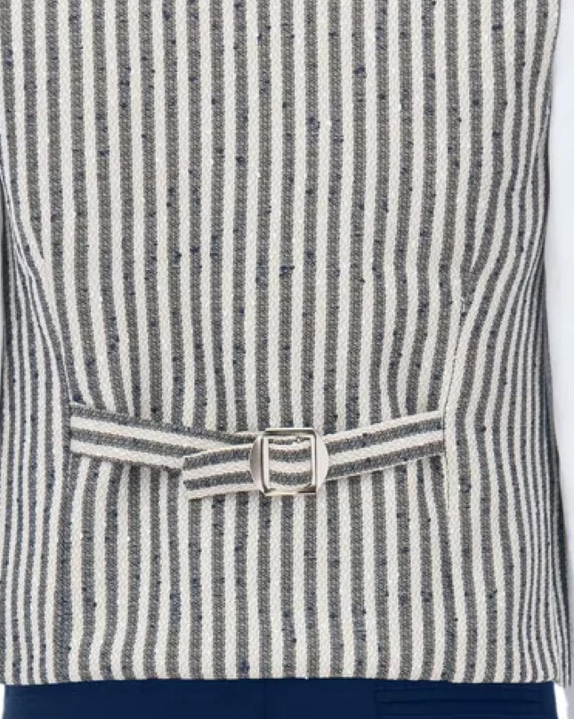 kids atelier moustache Gray Ruggero Striped Vest Outfit Set