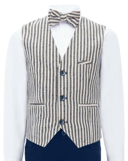 kids atelier moustache Gray Ruggero Striped Vest Outfit Set