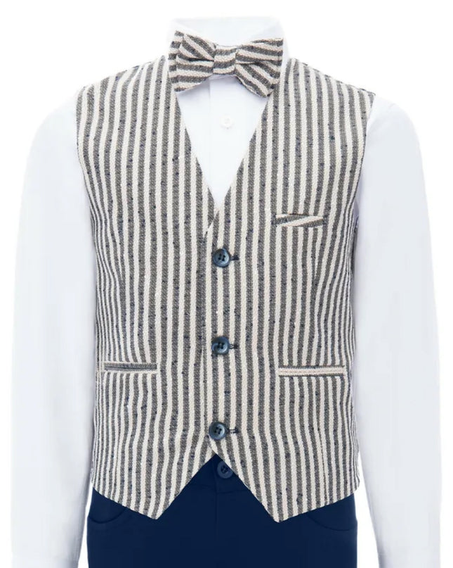 kids atelier moustache Gray Ruggero Striped Vest Outfit Set