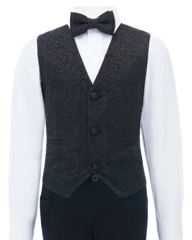 kids atelier moustache Black Nero Floral Vest Outfit Set