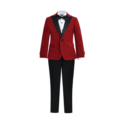 kids atelier moustache Red Velvet Suit with Black Accents