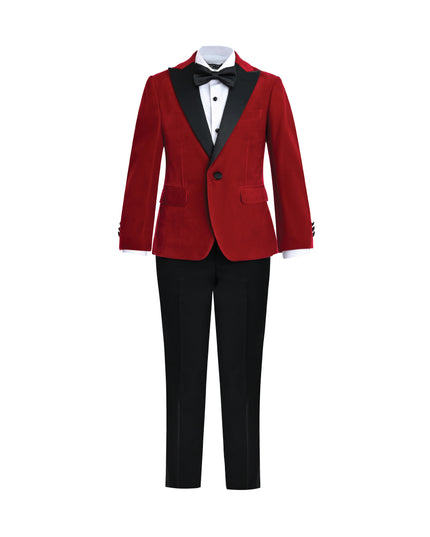 kids atelier moustache Red Velvet Suit with Black Accents