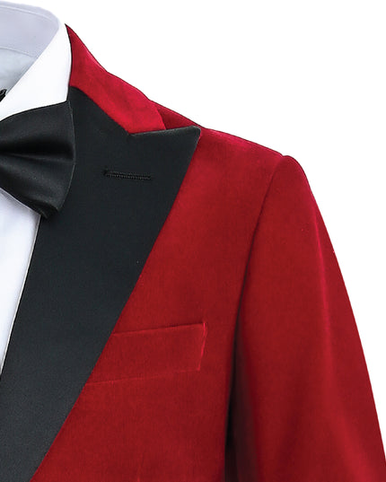 kids atelier moustache Red Velvet Suit with Black Accents