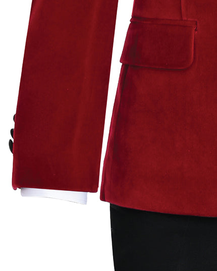 kids atelier moustache Red Velvet Suit with Black Accents