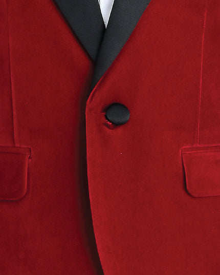 kids atelier moustache Red Velvet Suit with Black Accents