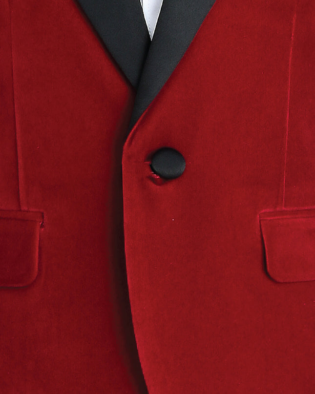 kids atelier moustache Red Velvet Suit with Black Accents