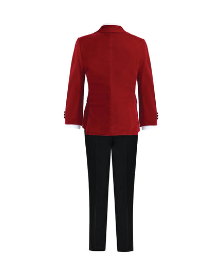 kids atelier moustache Red Velvet Suit with Black Accents