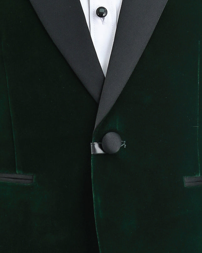 kids atelier moustache Green Velvet Suit with Black Accents