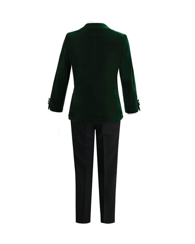 kids atelier moustache Green Velvet Suit with Black Accents
