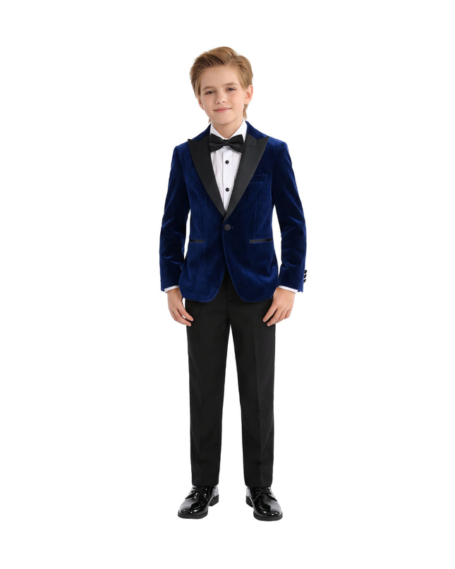 kids atelier moustache Blue Velvet Suit with Black Accents