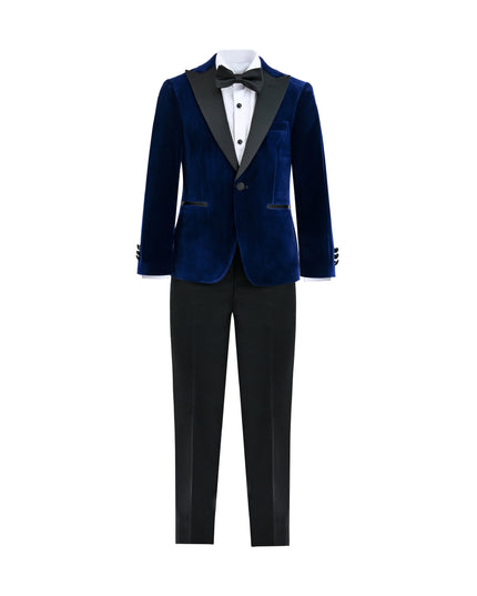 kids atelier moustache Blue Velvet Suit with Black Accents