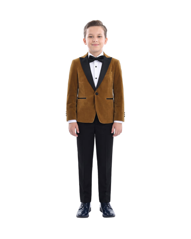 kids atelier moustache Brown Velvet Suit with Black Accents