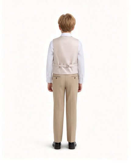 kids atelier moustache Beige Serge Formal Vest & Bow Tie Suit Set