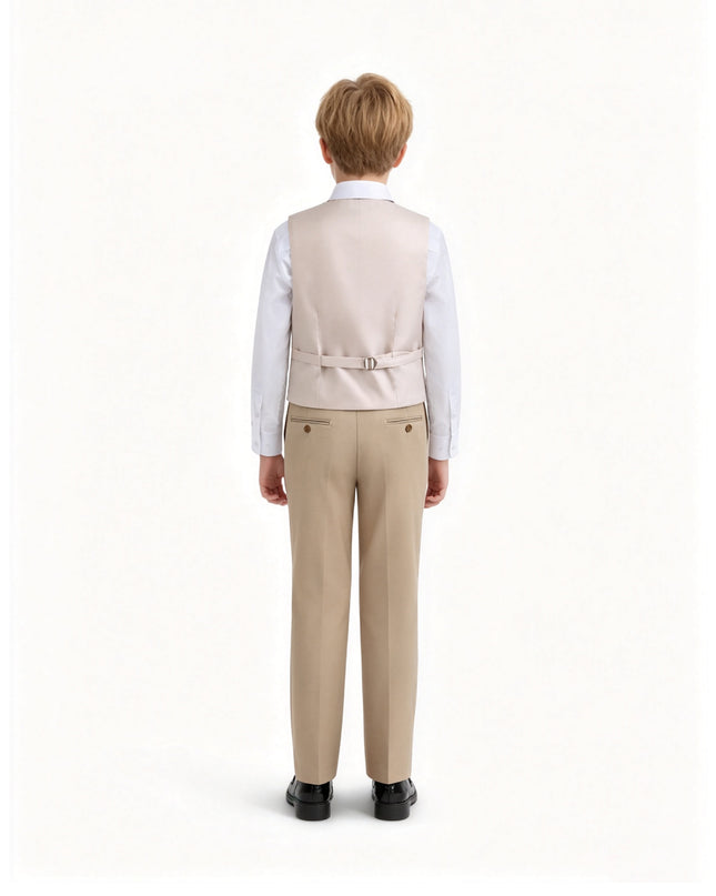 kids atelier moustache Beige Serge Formal Vest & Bow Tie Suit Set