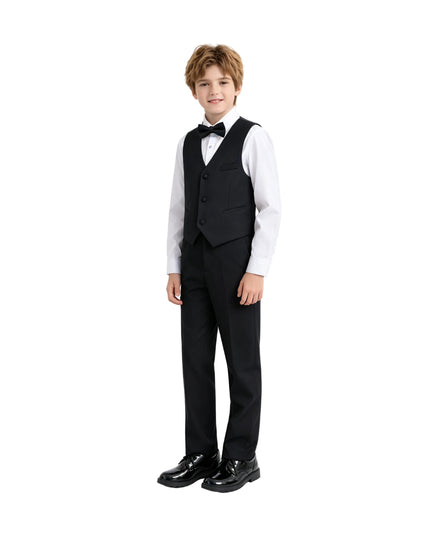 kids atelier moustache Black Serge Formal Vest & Bow Tie Suit Set