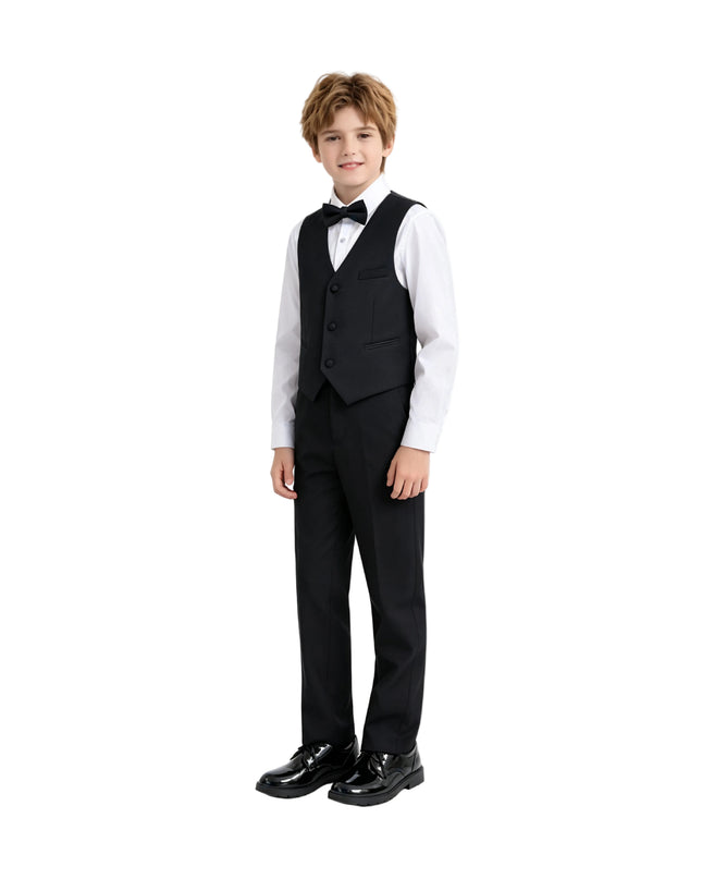 kids atelier moustache Black Serge Formal Vest & Bow Tie Suit Set