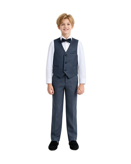 kids atelier moustache Gray Serge Formal Vest & Bow Tie Suit Set 
