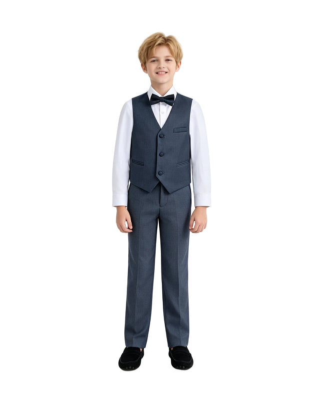 kids atelier moustache Gray Serge Formal Vest & Bow Tie Suit Set 