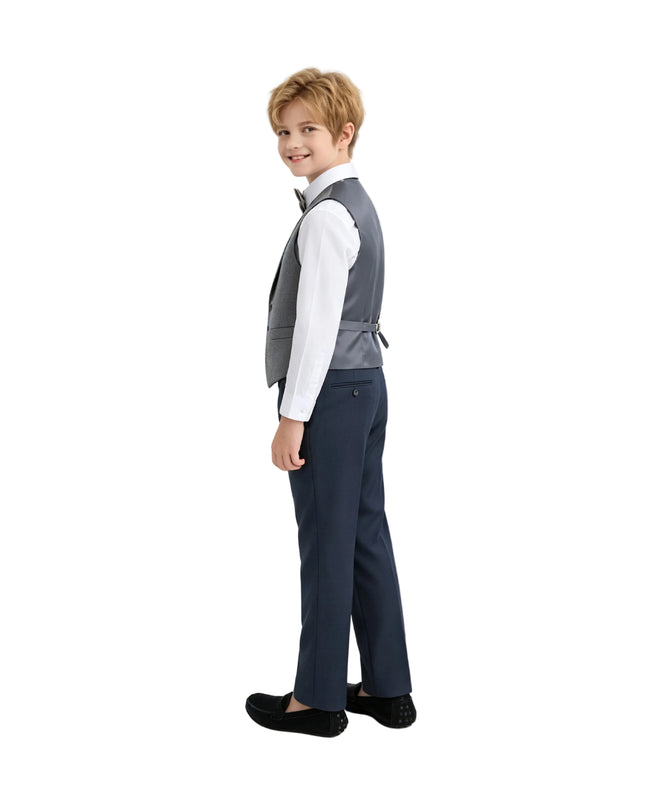 kids atelier moustache Gray Serge Formal Vest & Bow Tie Suit Set 