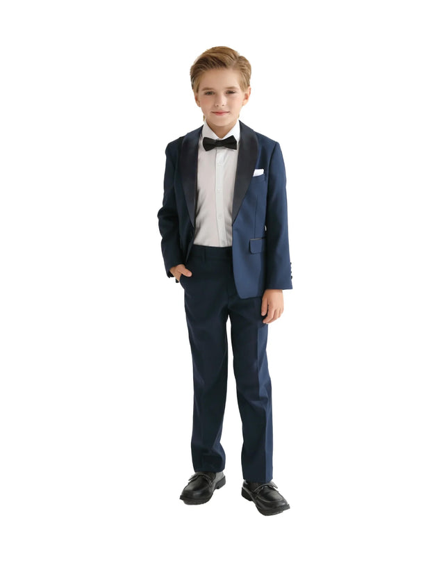 kids atelier moustache Navy Shawl Lapel Wool Suit
