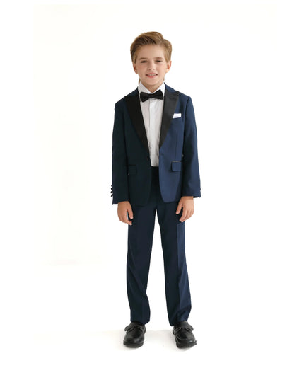 kids atelier moustache Navy Peak Lapel Trim Wool Suit