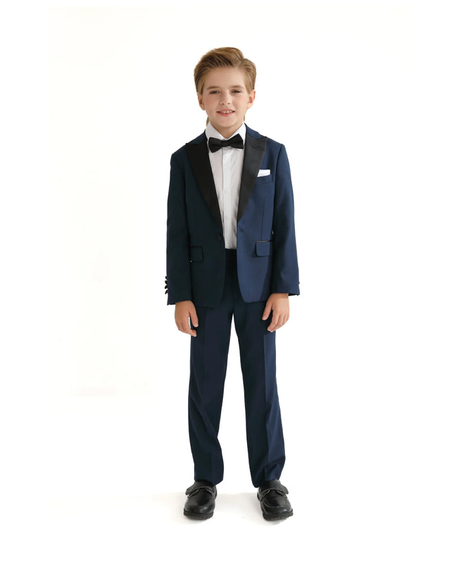 kids atelier moustache Navy Peak Lapel Trim Wool Suit
