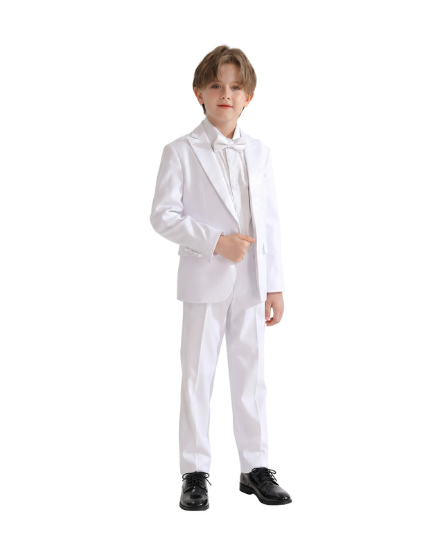 kids atelier moustache White Peak Lapel Trim Wool Suit