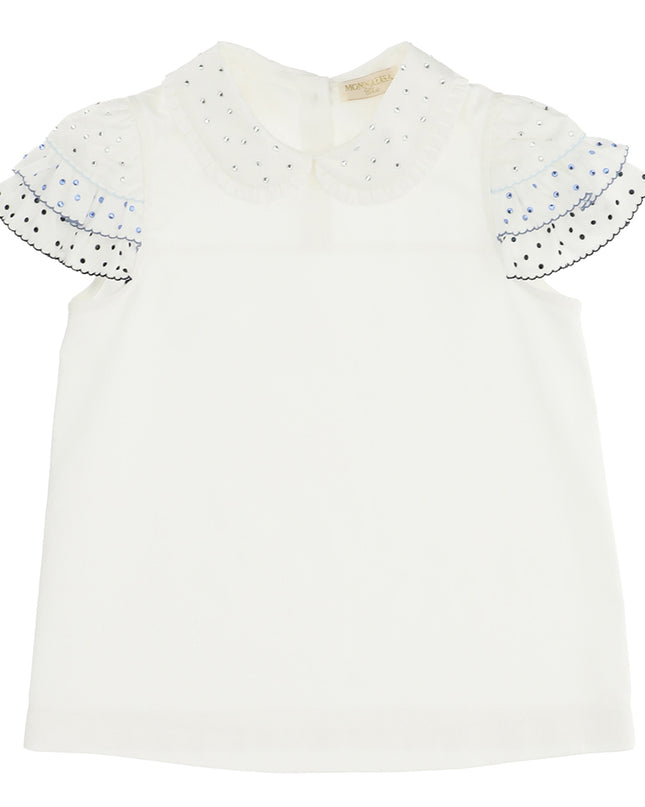 MONNALISA-797605R6-7004-0156-CREAM/BLUE-SATEEN SHIRT W/ RHINESTONES