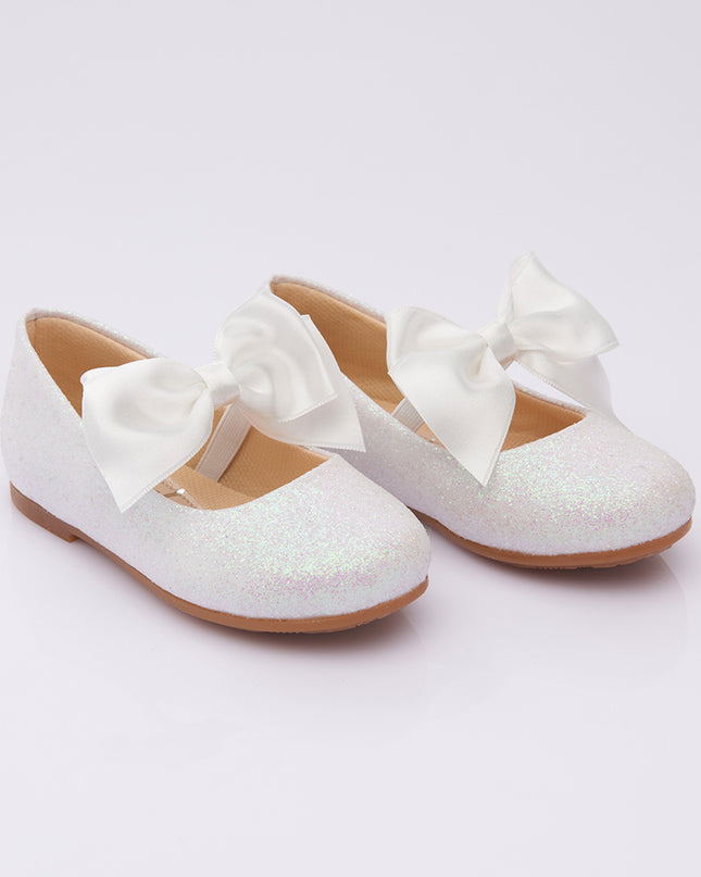 PERLA-V103B-GLITTER WHITE-ELASTIC BOW FLATS