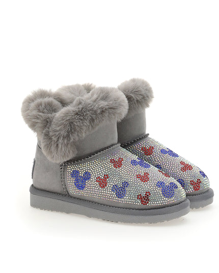 MOA-MCK633-GREY MICROSTUDDED MICKEY MOUSE BOOTS