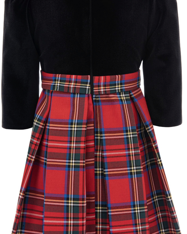 Tulleen-XMAS Plaid Velvet LS Dress-TH-3029